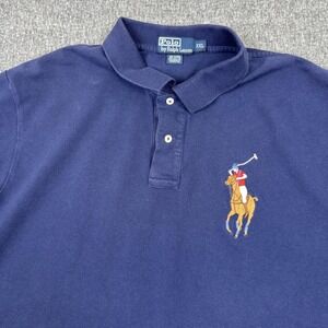 Vintage Ralph Lauren Polo Shirt Mens 2XL Navy Big Pony Embroidered Short Sleeve